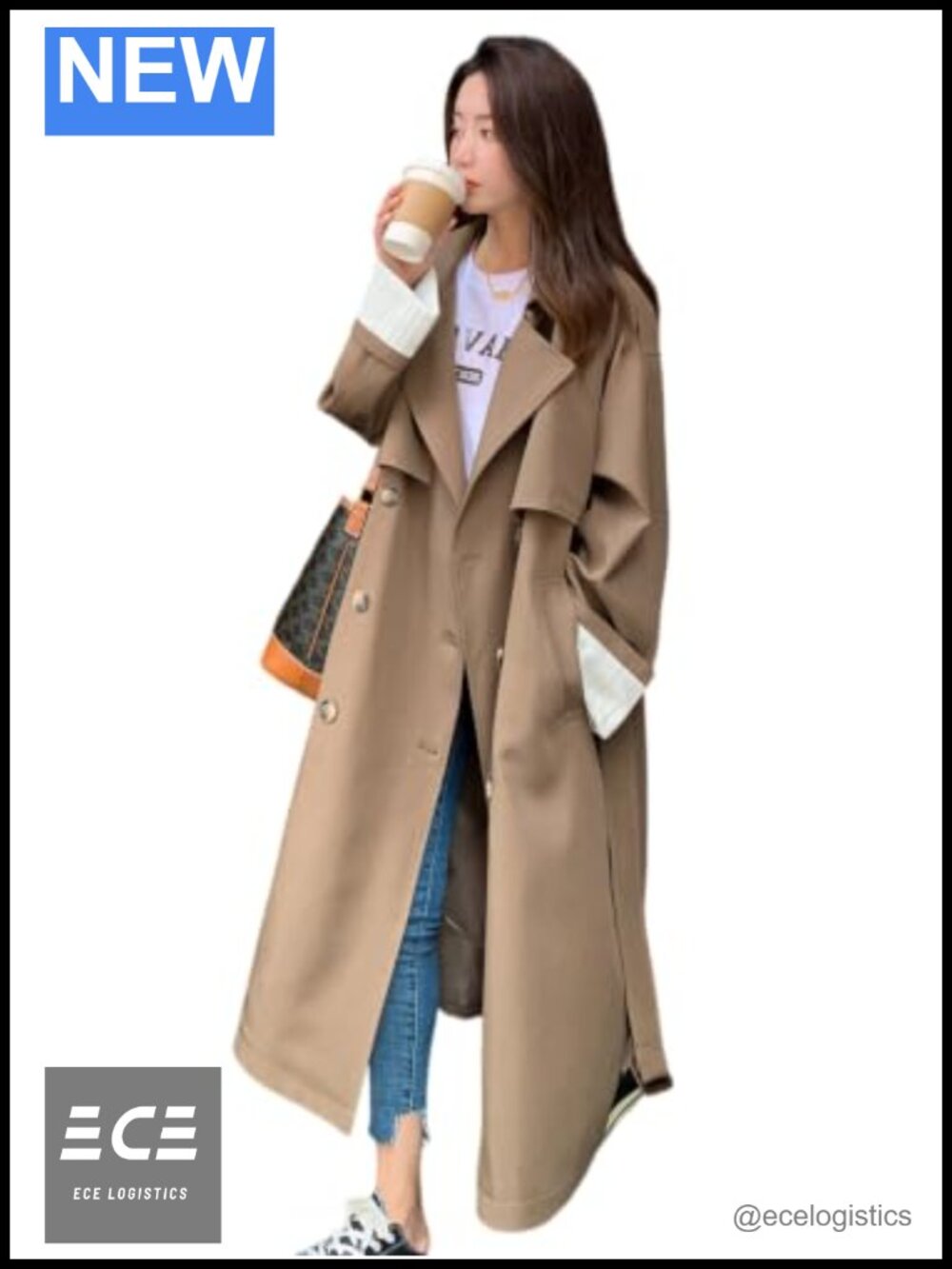 Oversized Long Double Breasted Trench Coat Women Raglan Sleeve